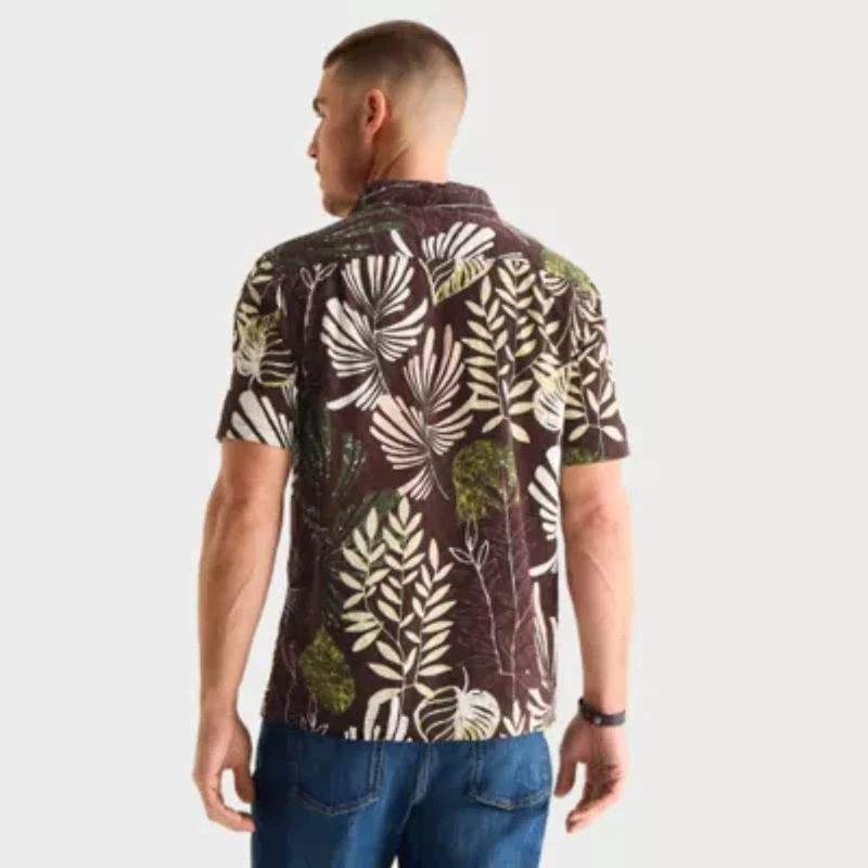 mutual weave Mens Short Sleeve Camp Shirt