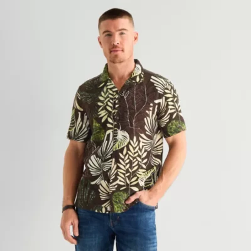 mutual weave Mens Short Sleeve Camp Shirt
