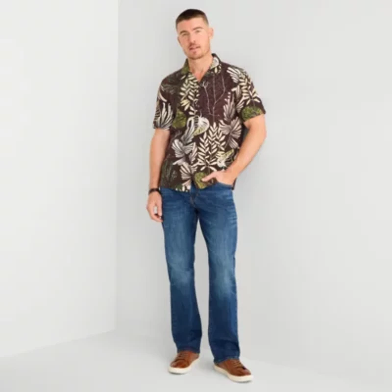 mutual weave Mens Short Sleeve Camp Shirt