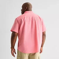 St. John's Bay Perforated Mens Short Sleeve Classic Fit Big and Tall Button-Down Shirt