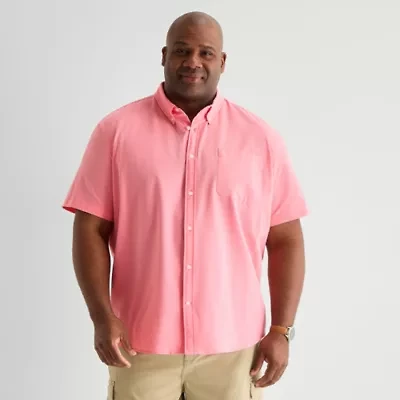 St. John's Bay Perforated Mens Short Sleeve Classic Fit Big and Tall Button-Down Shirt