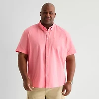 St. John's Bay Perforated Mens Short Sleeve Classic Fit Big and Tall Button-Down Shirt