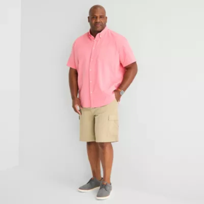 St. John's Bay Perforated Mens Short Sleeve Classic Fit Big and Tall Button-Down Shirt