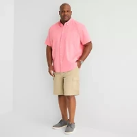 St. John's Bay Perforated Mens Short Sleeve Classic Fit Big and Tall Button-Down Shirt