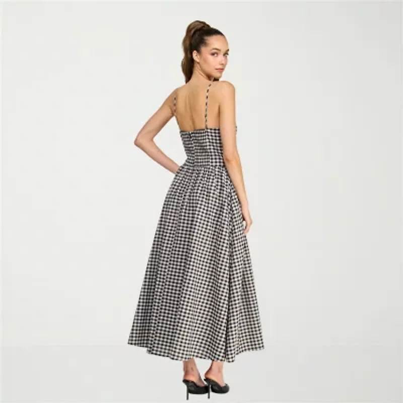 belle vie Womens Sleeveless Gingham Midi Drop Waist Dress