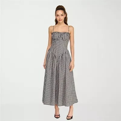 belle vie Womens Sleeveless Gingham Midi Drop Waist Dress