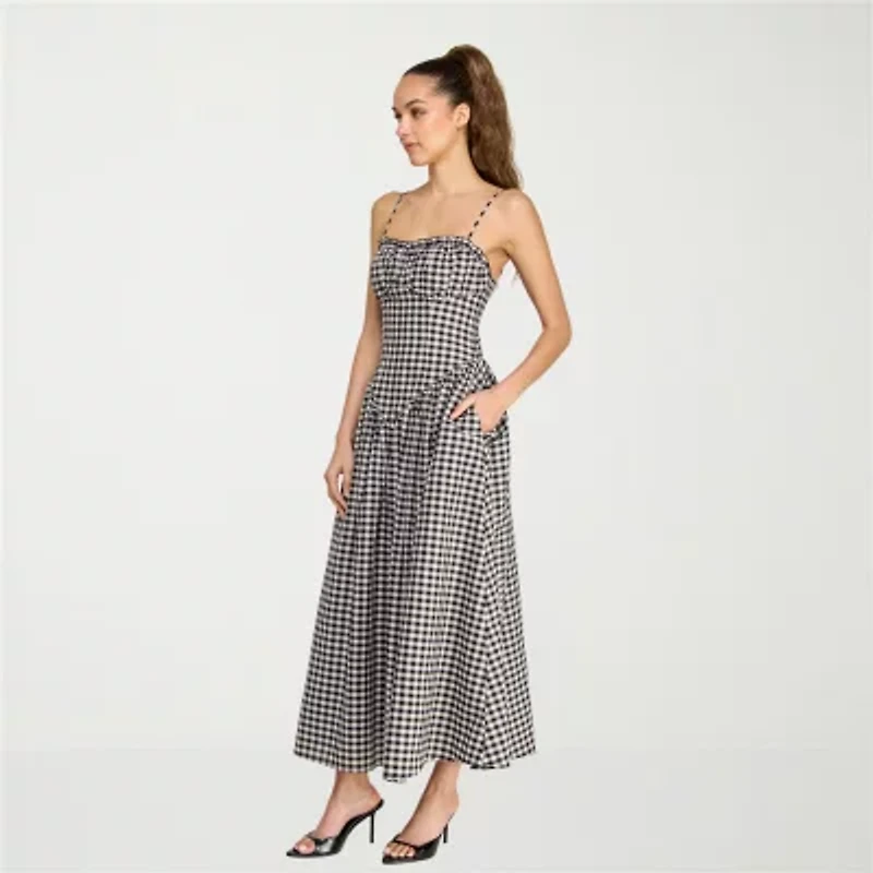 belle vie Womens Sleeveless Gingham Midi Drop Waist Dress