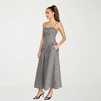 belle vie Womens Sleeveless Gingham Midi Drop Waist Dress