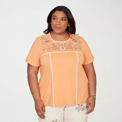 Alfred Dunner Womens Plus Crew Neck Short Sleeve T-Shirt