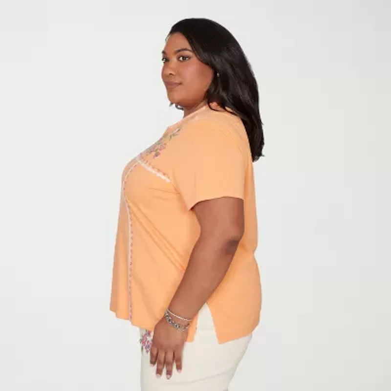 Alfred Dunner Womens Plus Crew Neck Short Sleeve T-Shirt