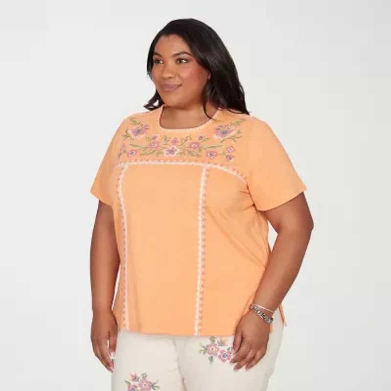 Alfred Dunner Womens Plus Crew Neck Short Sleeve T-Shirt