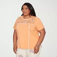 Alfred Dunner Womens Plus Crew Neck Short Sleeve T-Shirt