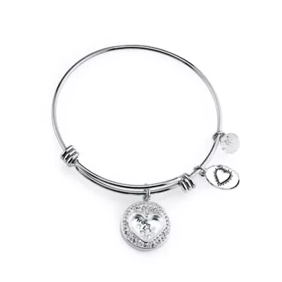 Footnotes Mom Womens Crystal Stainless Steel Heart Bangle Bracelet