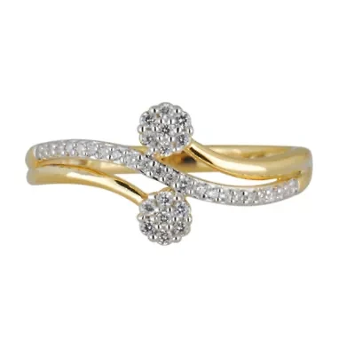 Womens 1/5 CT. Genuine White Diamond 10K Gold Flower Cluster Cocktail Ring