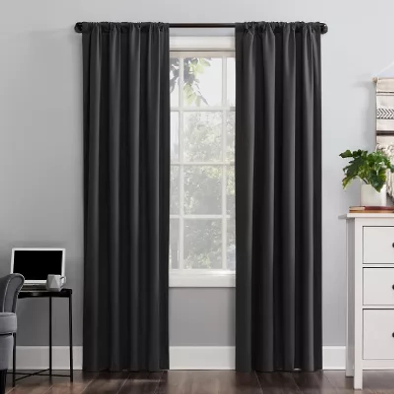 Sun Zero Cyrus Thermal Rod Pocket Back Tab Energy Saving 100% Blackout Single Curtain Panel