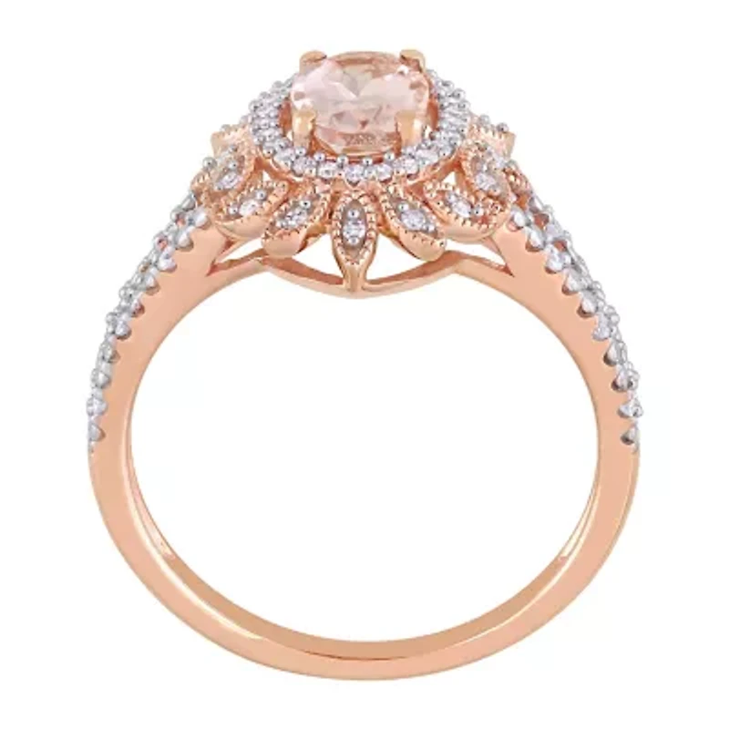 Womens 1/5 CT. Genuine Pink Morganite 10K Rose Gold Cocktail Ring