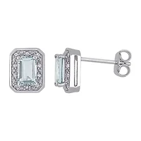 1/10 CT. T.W. Genuine Blue Aquamarine Sterling Silver 9.4mm Stud Earrings