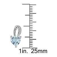 Diamond Accent Genuine Blue Aquamarine Sterling Silver 13mm Heart Stud Earrings