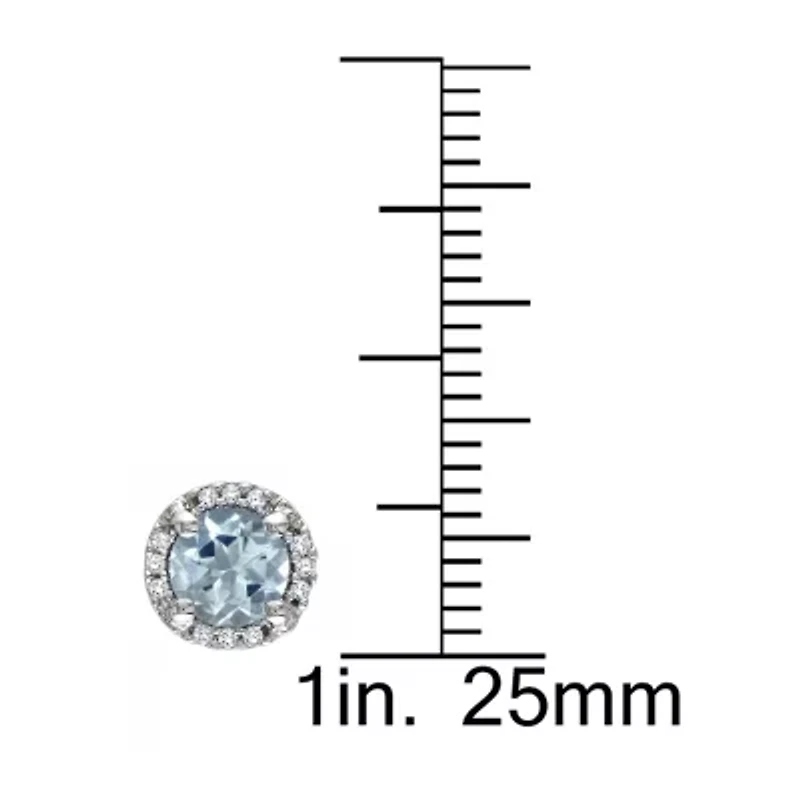 Diamond Accent Genuine Blue Aquamarine Sterling Silver 7.3mm Round Stud Earrings