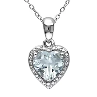 Womens Genuine Blue Aquamarine Sterling Silver Heart 18 Inch Pendant Necklace