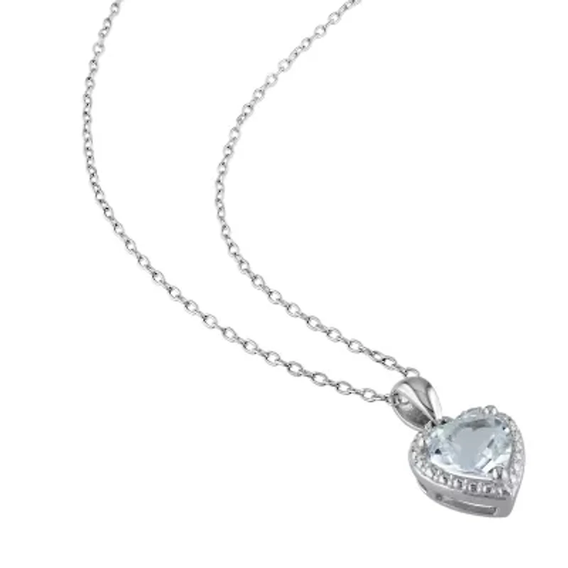Womens Genuine Blue Aquamarine Sterling Silver Heart 18 Inch Pendant Necklace