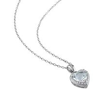 Womens Genuine Blue Aquamarine Sterling Silver Heart 18 Inch Pendant Necklace