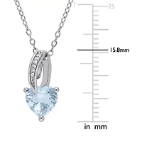 Womens Diamond Accent Genuine Blue Aquamarine Sterling Silver Heart 18 Inch Pendant Necklace