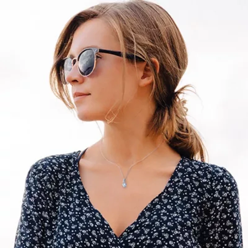 Womens Diamond Accent Genuine Blue Aquamarine Sterling Silver Heart 18 Inch Pendant Necklace