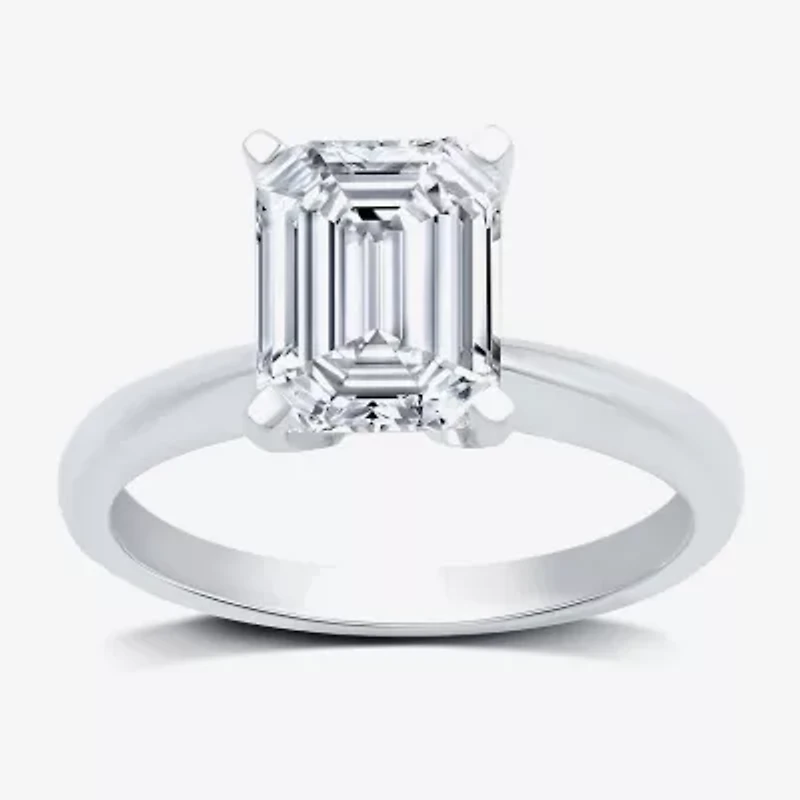 (G / VS2) Womens 3 CT. Lab-Grown White Diamond 14K Gold Emerald Solitaire Engaement Ring