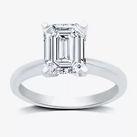 (G / VS2) Womens 3 CT. Lab-Grown White Diamond 14K Gold Emerald Solitaire Engaement Ring
