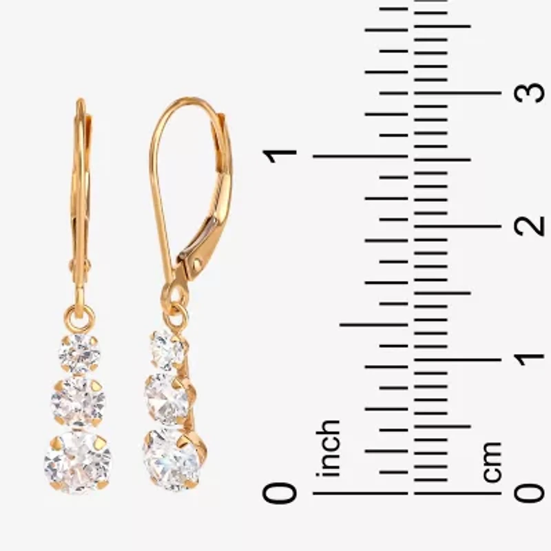 14K Yellow Gold Triple Cubic Zirconia Drop Earrings