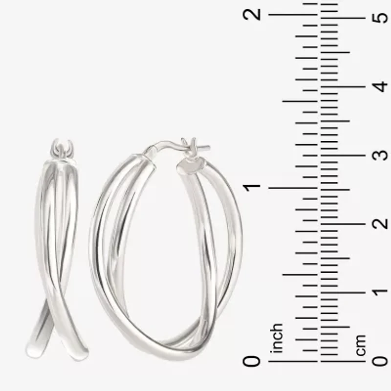 Womens Sterling Silver 33.2mm Round Hoop Earrings