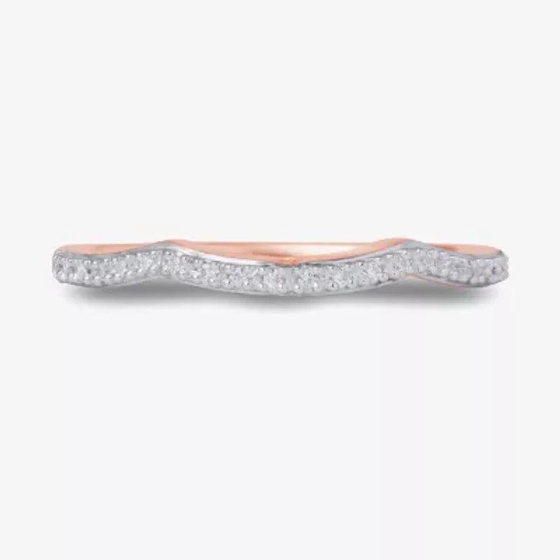 Surrounded by Love Womens 2MM Diamond Accent Natural White 14K Rose Gold Over Silver Sterling Wedding Band