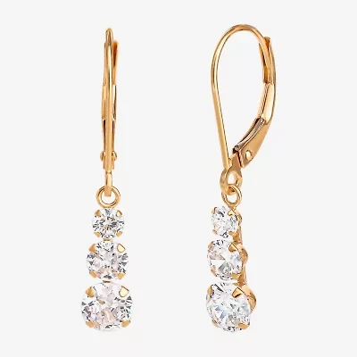 14K Yellow Gold Triple Cubic Zirconia Drop Earrings