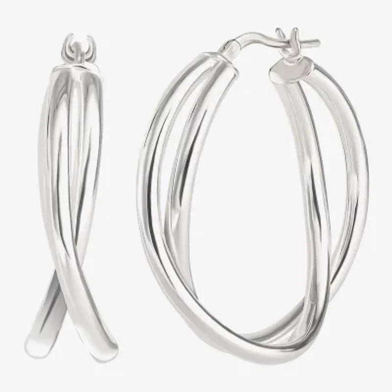 Womens Sterling Silver 33.2mm Round Hoop Earrings