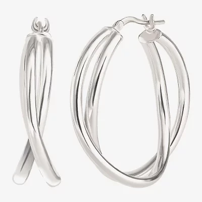 Womens Sterling Silver 33.2mm Round Hoop Earrings