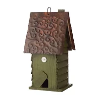 Glitzhome 11.93"H Tall Green Hand Painted Wood Birdhouse