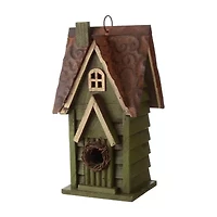 Glitzhome 11.93"H Tall Green Hand Painted Wood Birdhouse