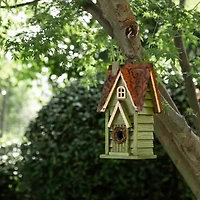 Glitzhome 11.93"H Tall Green Hand Painted Wood Birdhouse