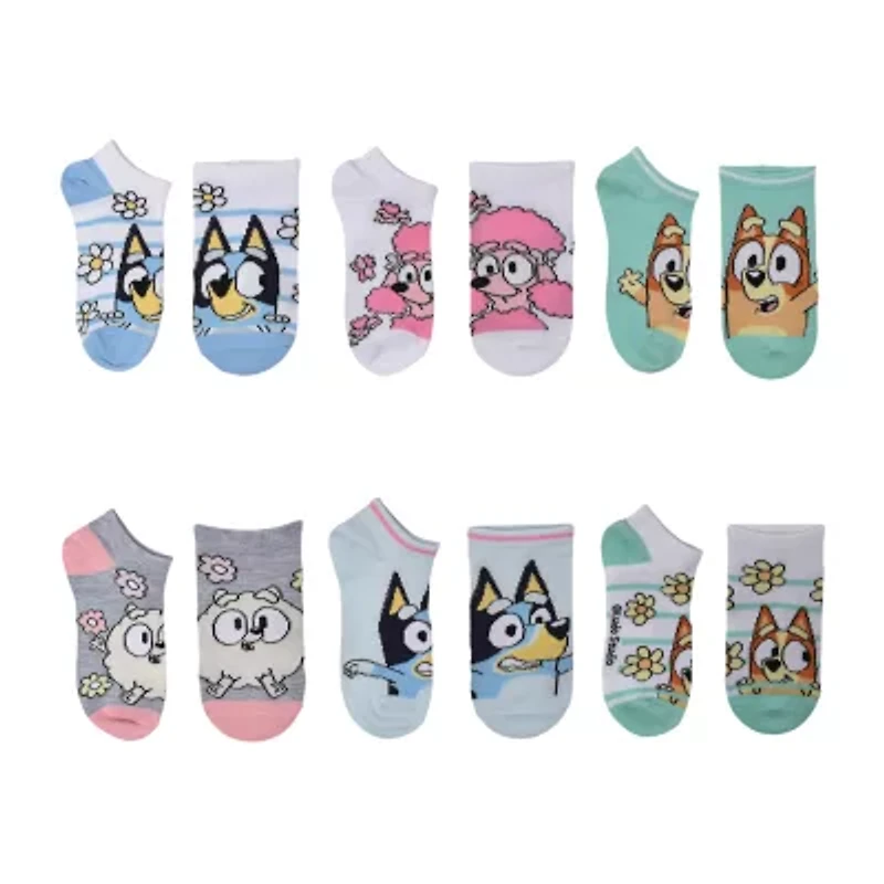 Little & Big Kid Girls 6 Pair Bluey No Show Socks