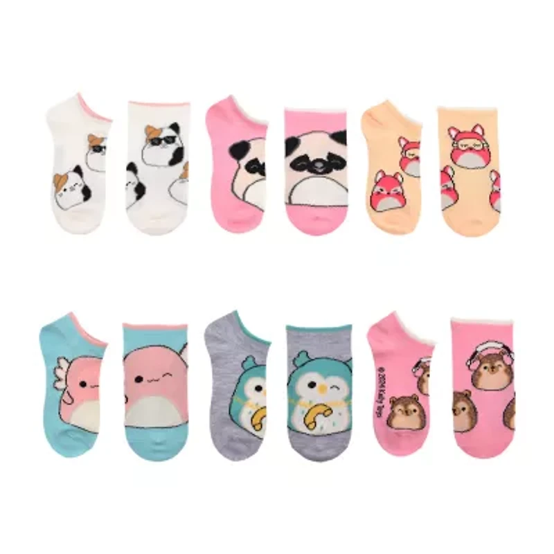 Little & Big Kid Girls 6 Pair Squishmallows No Show Socks