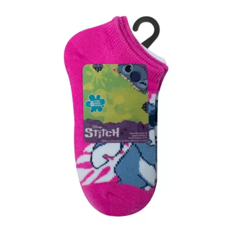 Little & Big Kid Girls 6 Pair Lilo Stitch No Show Socks