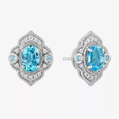 Enchanted Disney Fine Jewelry 1/6 CT. T.W. Genuine Blue Topaz Sterling Silver 14mm Aladdin Jasmine Stud Earrings