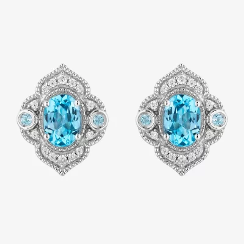Enchanted Disney Fine Jewelry 1/6 CT. T.W. Genuine Blue Topaz Sterling Silver 14mm Aladdin Jasmine Stud Earrings
