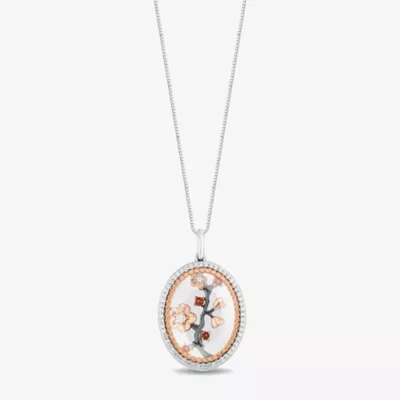 Enchanted Disney Fine Jewelry Womens 1/5 CT. Genuine White Quartz 14K Rose Gold Over Silver 18 Inch Pendant Necklace
