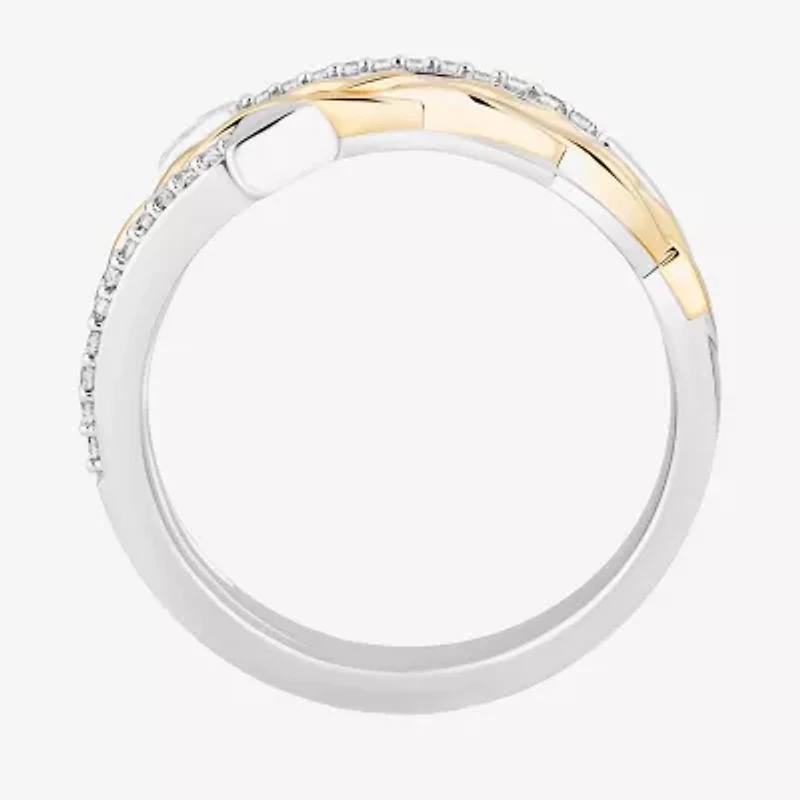 Enchanted Disney Fine Jewelry Womens 1/10 CT. T.W. Natural White Diamond 14K Gold Over Silver Arrow Brave Bypass  Band