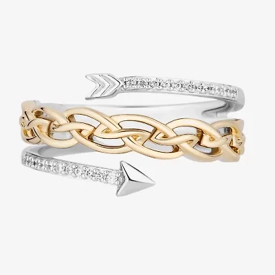 Enchanted Disney Fine Jewelry Womens 1/10 CT. T.W. Natural White Diamond 14K Gold Over Silver Arrow Brave Bypass  Band