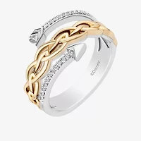 Enchanted Disney Fine Jewelry Womens 1/10 CT. T.W. Natural White Diamond 14K Gold Over Silver Arrow Brave Bypass  Band