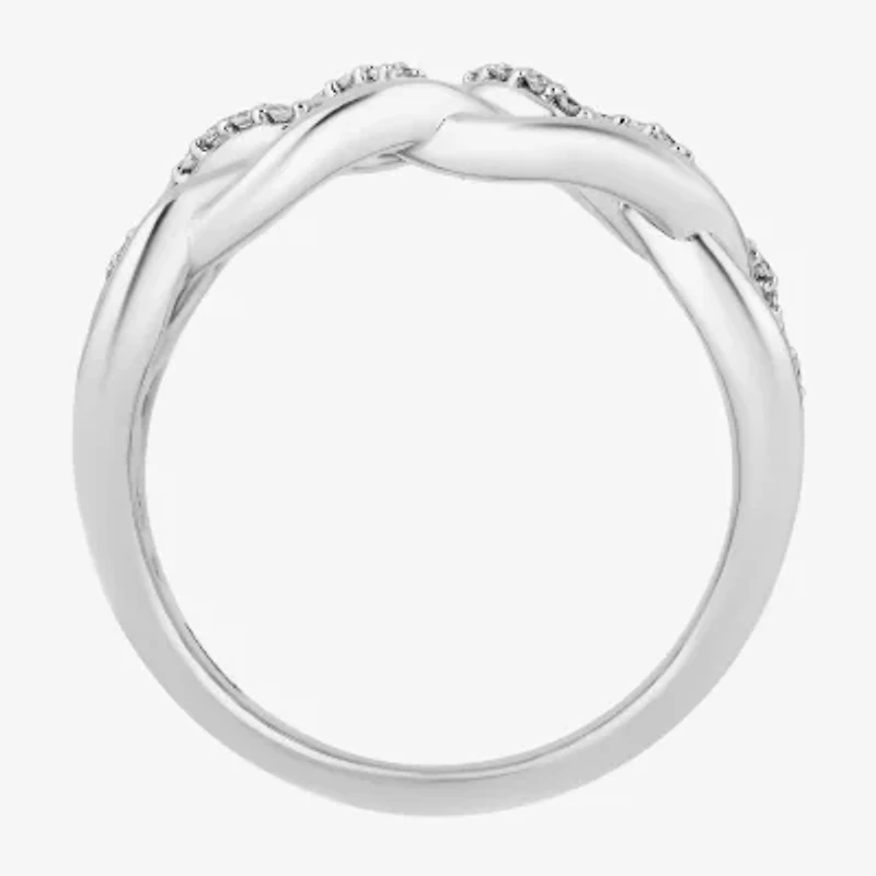 Enchanted Disney Fine Jewelry Womens 1/6 CT. T.W. Natural White Diamond Sterling Silver Brave Crossover Cocktail Ring