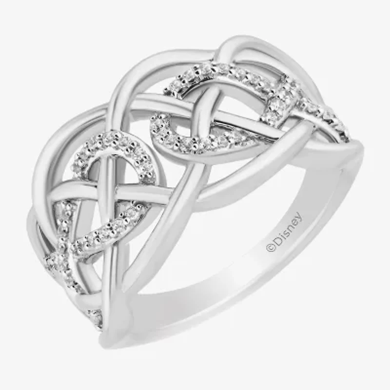 Enchanted Disney Fine Jewelry Womens 1/6 CT. T.W. Natural White Diamond Sterling Silver Brave Crossover Cocktail Ring